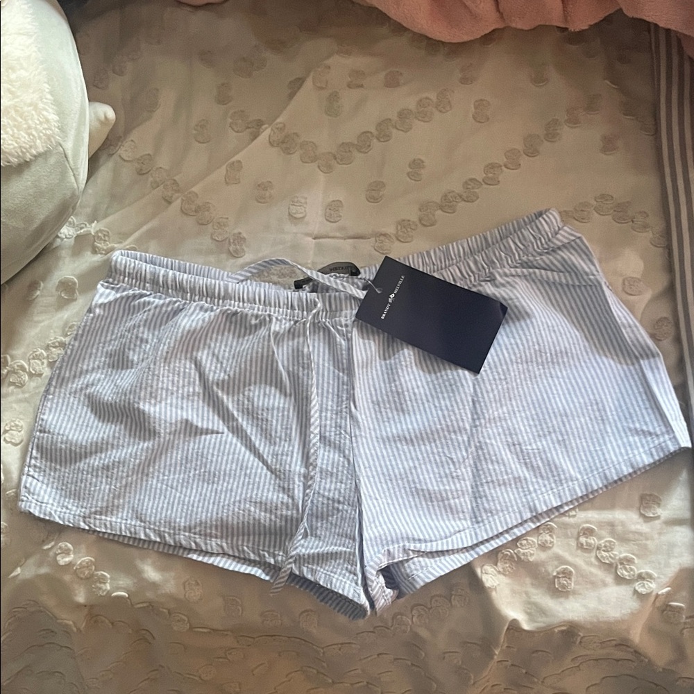 Brandy Melville Blue and White Striped Shorts